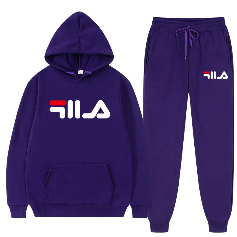 2025 New Brand Men's Casual Printed Sportswear Winter Hoodie Sweatpants Two-piece Set Slim Fit 100% Polyester Fabric