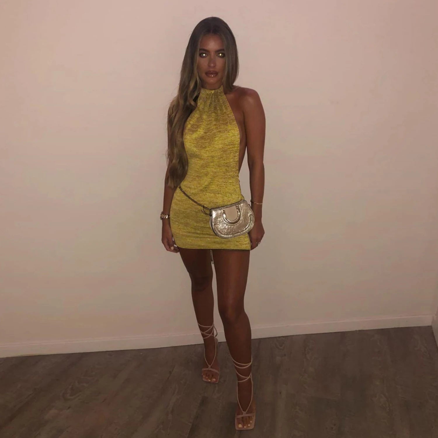 Cryptographic Halter Sexy Backless Mini Dresses Bodycon Skinny Club Party Sleeveless Knitted Dress Fall Streetwear Beach Holiday