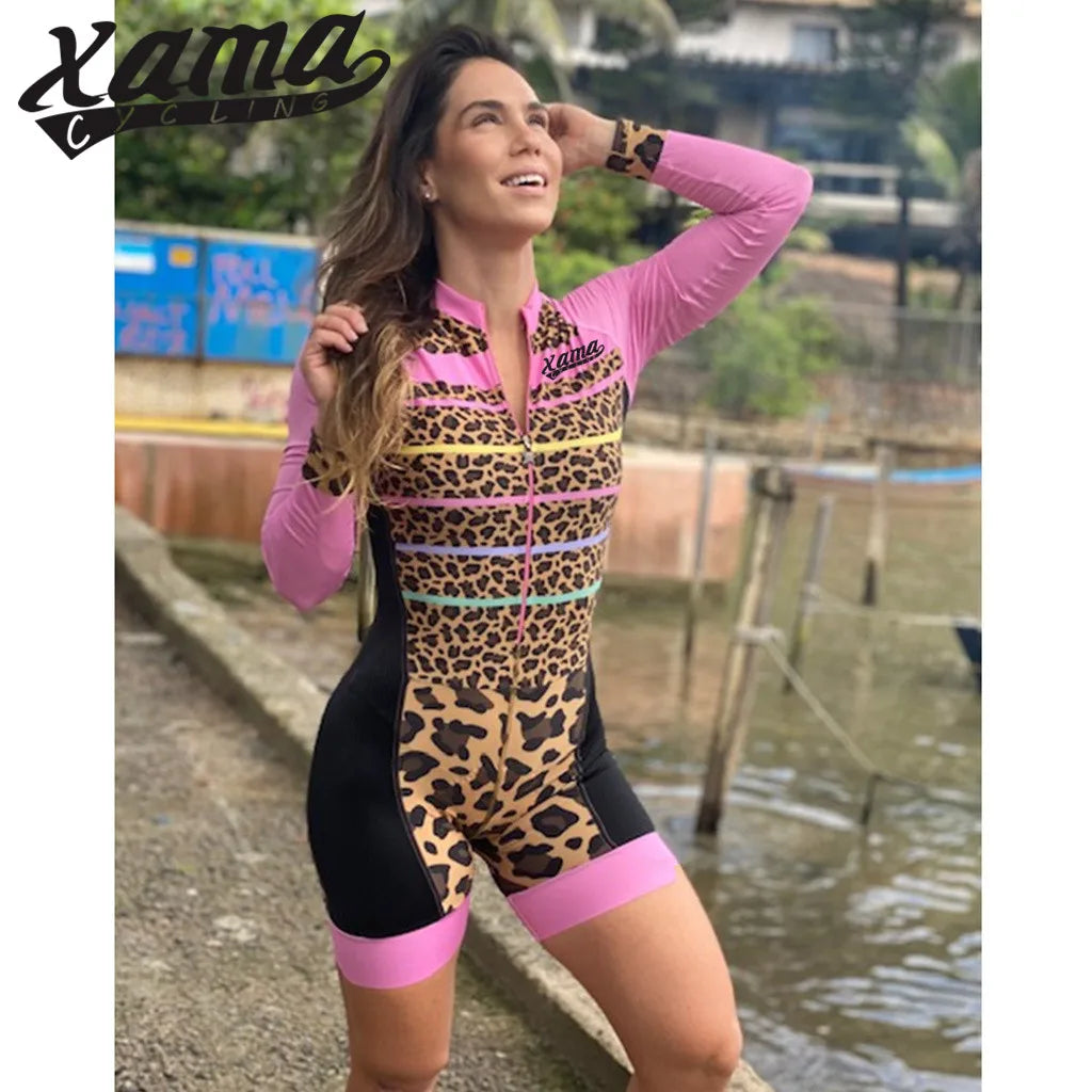 Women's Long Sleeve Xama Cycling Jumpsuit Aero Suit Red/Black Pro Bicycle Swimsuit Macaquinho Ciclismo Feminino 2XS-4XL Size Kit