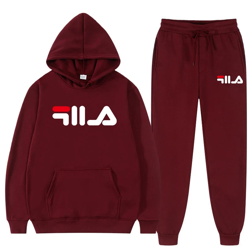 2025 New Brand Men's Casual Printed Sportswear Winter Hoodie Sweatpants Two-piece Set Slim Fit 100% Polyester Fabric