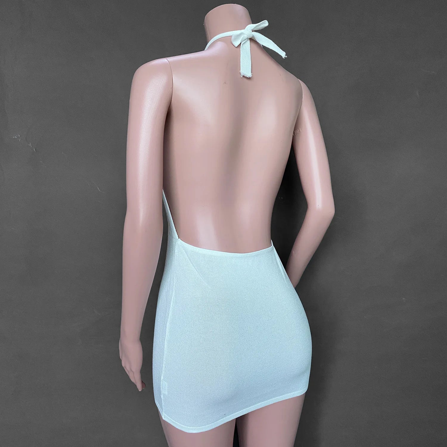 Cryptographic Halter Sexy Backless Mini Dresses Bodycon Skinny Club Party Sleeveless Knitted Dress Fall Streetwear Beach Holiday