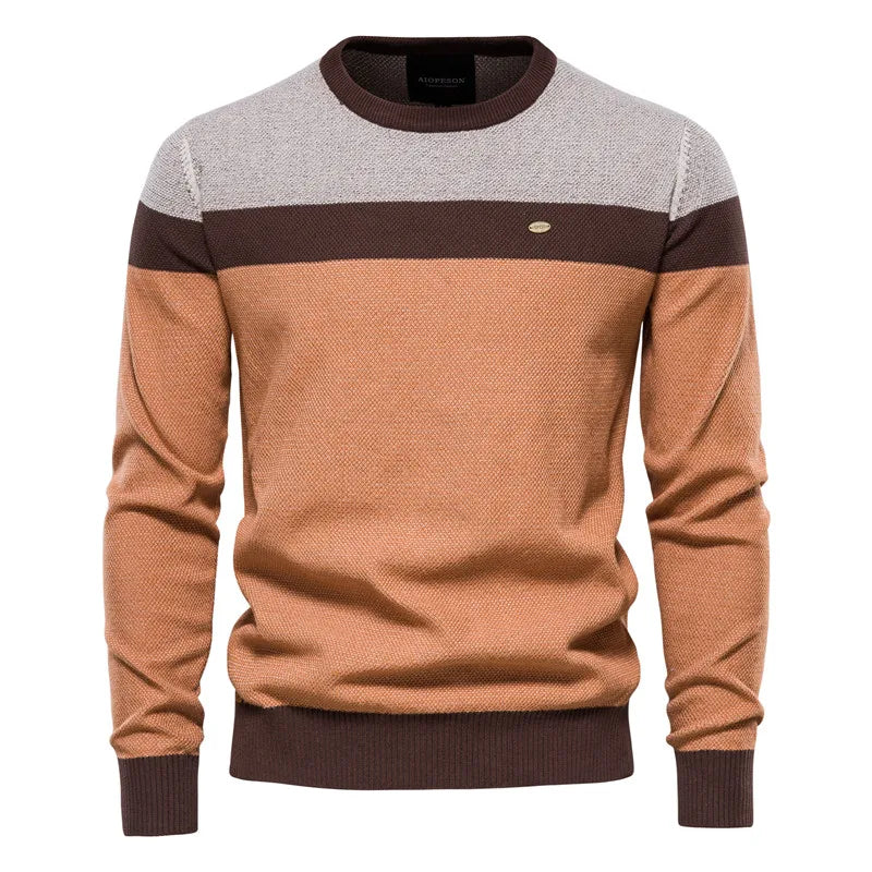AIOPESON Gestreifter Baumwollpullover Herren Lässiger O-Ausschnitt Hochwertiger Pullover Gestrickte Pullover Herren Neue Wintermarke Herrenpullover