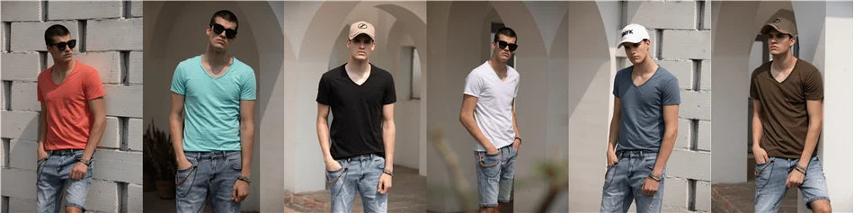 Brand Quality 100% Baumwolle Herren T-Shirt V-Ausschnitt Fashion Design Slim Fit Uni T-Shirts Herren Oberteile Kurzarm T-Shirt Für Herren