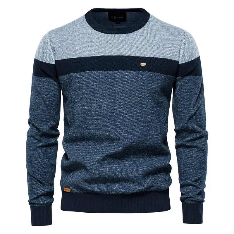 AIOPESON Gestreifter Baumwollpullover Herren Lässiger O-Ausschnitt Hochwertiger Pullover Gestrickte Pullover Herren Neue Wintermarke Herrenpullover