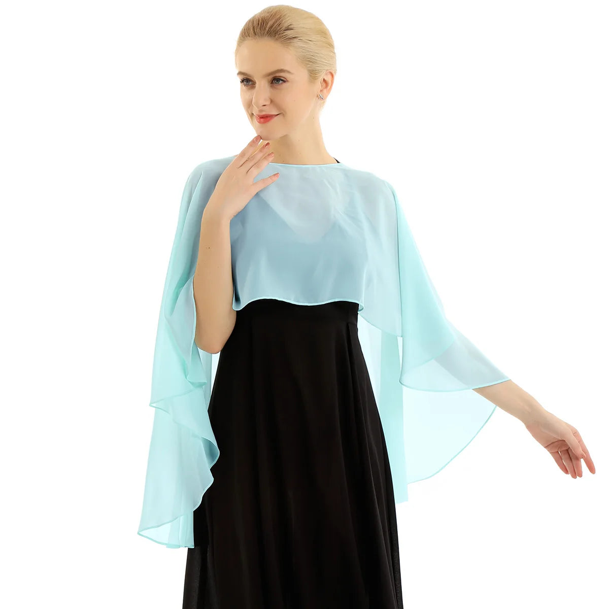 Women Chiffon Solid Pullover Capes Shawl Hi-low Hem Thin Soft Shrug Ponchos for Wedding Bridal Bridesmaid Evening Party Dress
