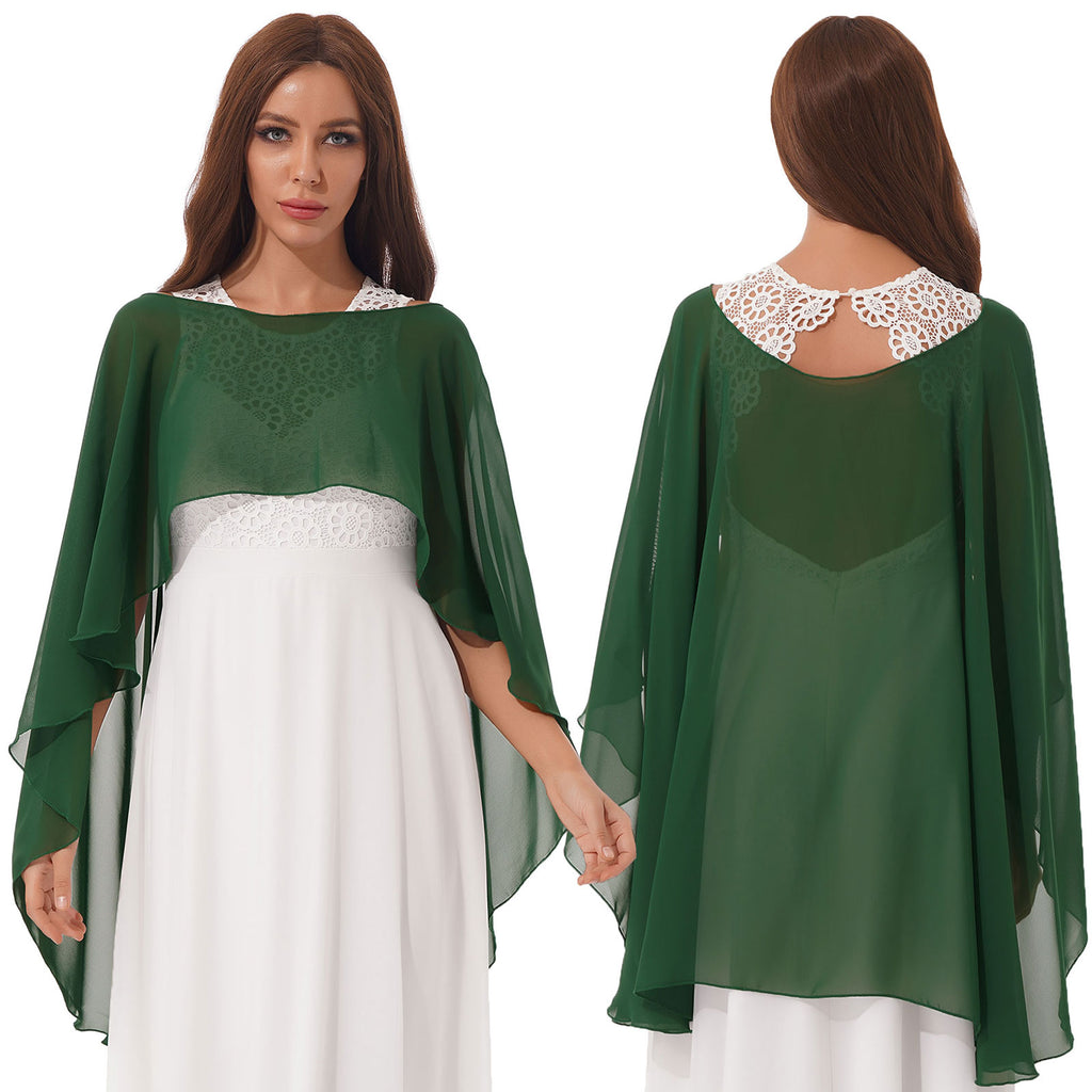 Women Chiffon Solid Pullover Capes Shawl Hi-low Hem Thin Soft Shrug Ponchos for Wedding Bridal Bridesmaid Evening Party Dress