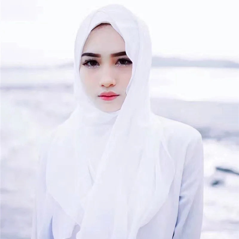 Neue Mode Frauen Einfarbig Chiffon Kopftuch Fertig Zum Tragen Instant Hijab Schal Muslimischer Schal Islamische Hijabs Arabische Kopftücher