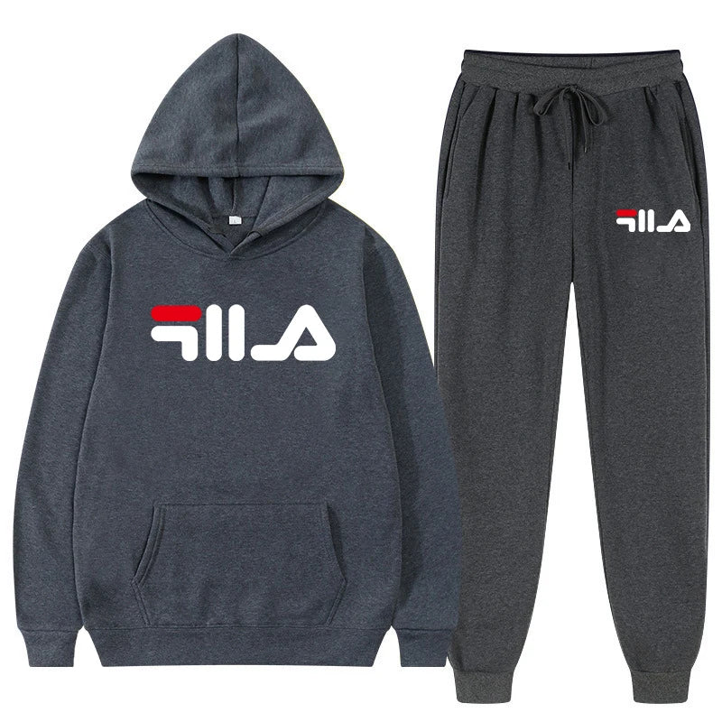 2025 New Brand Men's Casual Printed Sportswear Winter Hoodie Sweatpants Two-piece Set Slim Fit 100% Polyester Fabric
