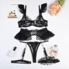 Luxury Lingerie for Women 3-Piece Ruffles Mesh Bra Set Women Transparent Ring Sexy Underwear Set Underwire With Garter Belt 1296