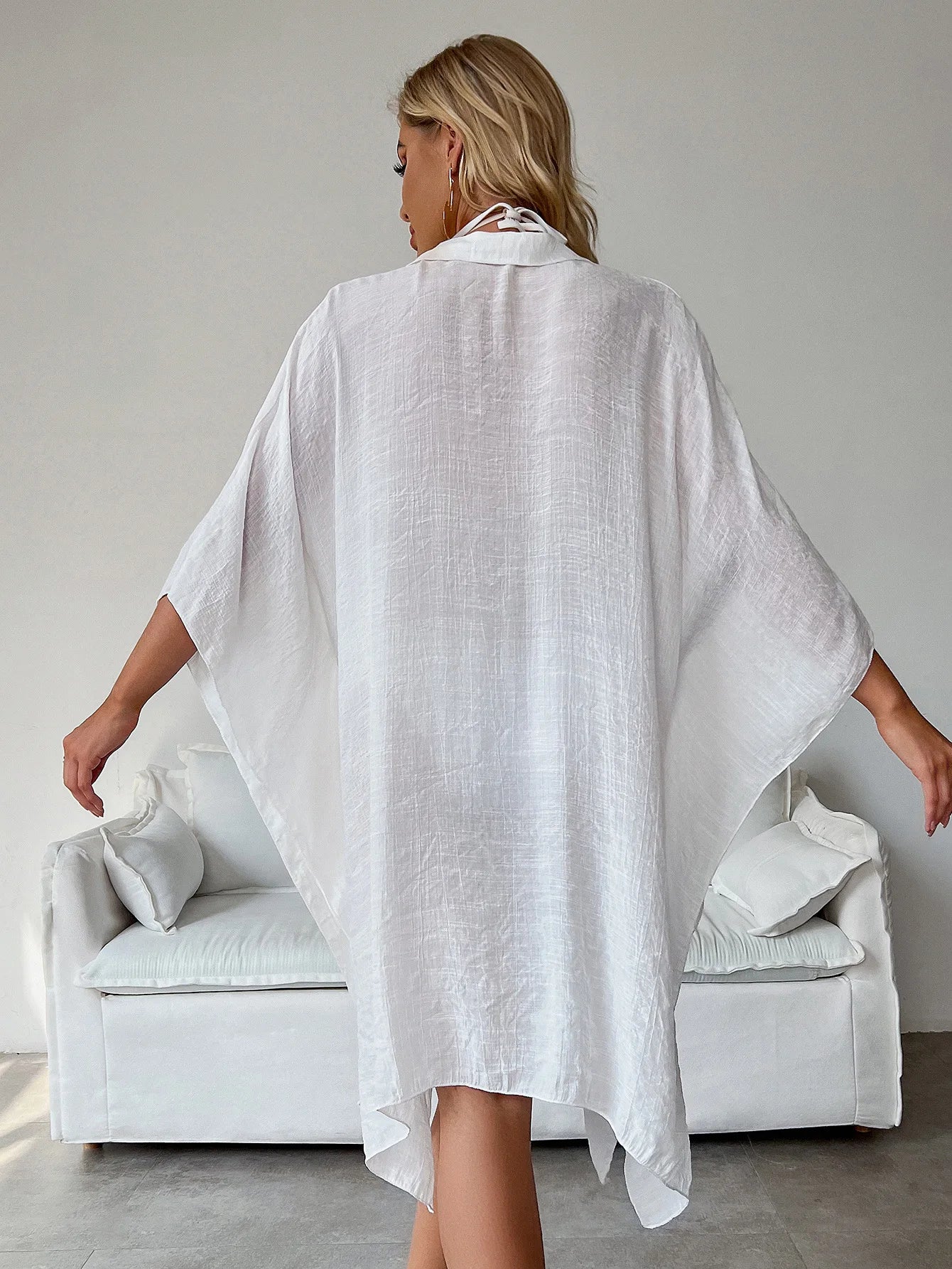 Summer Loose Cardigan  Sun Protection Sarong Woman Bikini Cover-up Swimsuit Solid Beachwear Cover-Ups Swimwear Kimono Dress