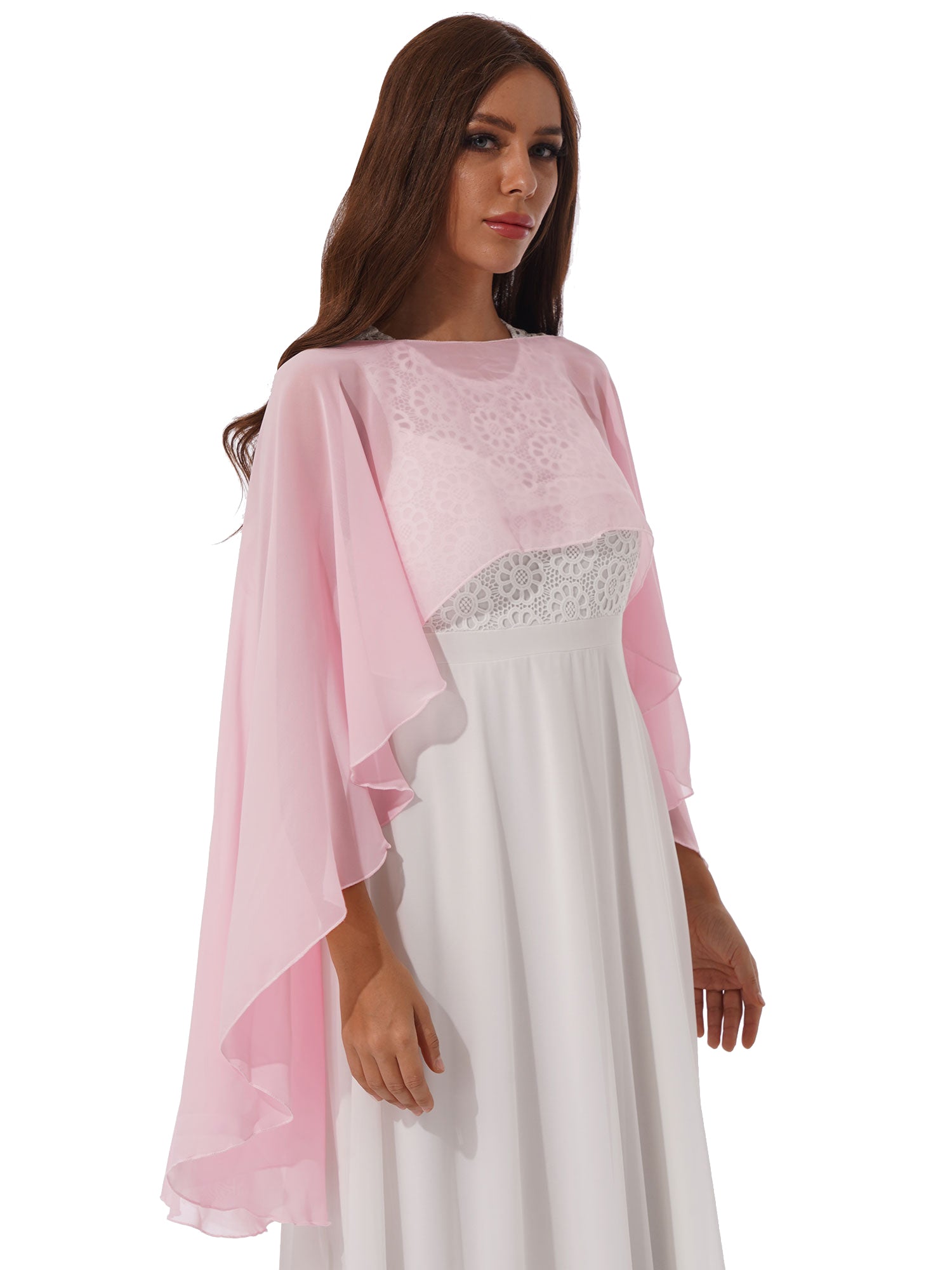 Women Chiffon Solid Pullover Capes Shawl Hi-low Hem Thin Soft Shrug Ponchos for Wedding Bridal Bridesmaid Evening Party Dress