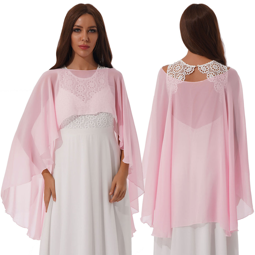 Women Chiffon Solid Pullover Capes Shawl Hi-low Hem Thin Soft Shrug Ponchos for Wedding Bridal Bridesmaid Evening Party Dress