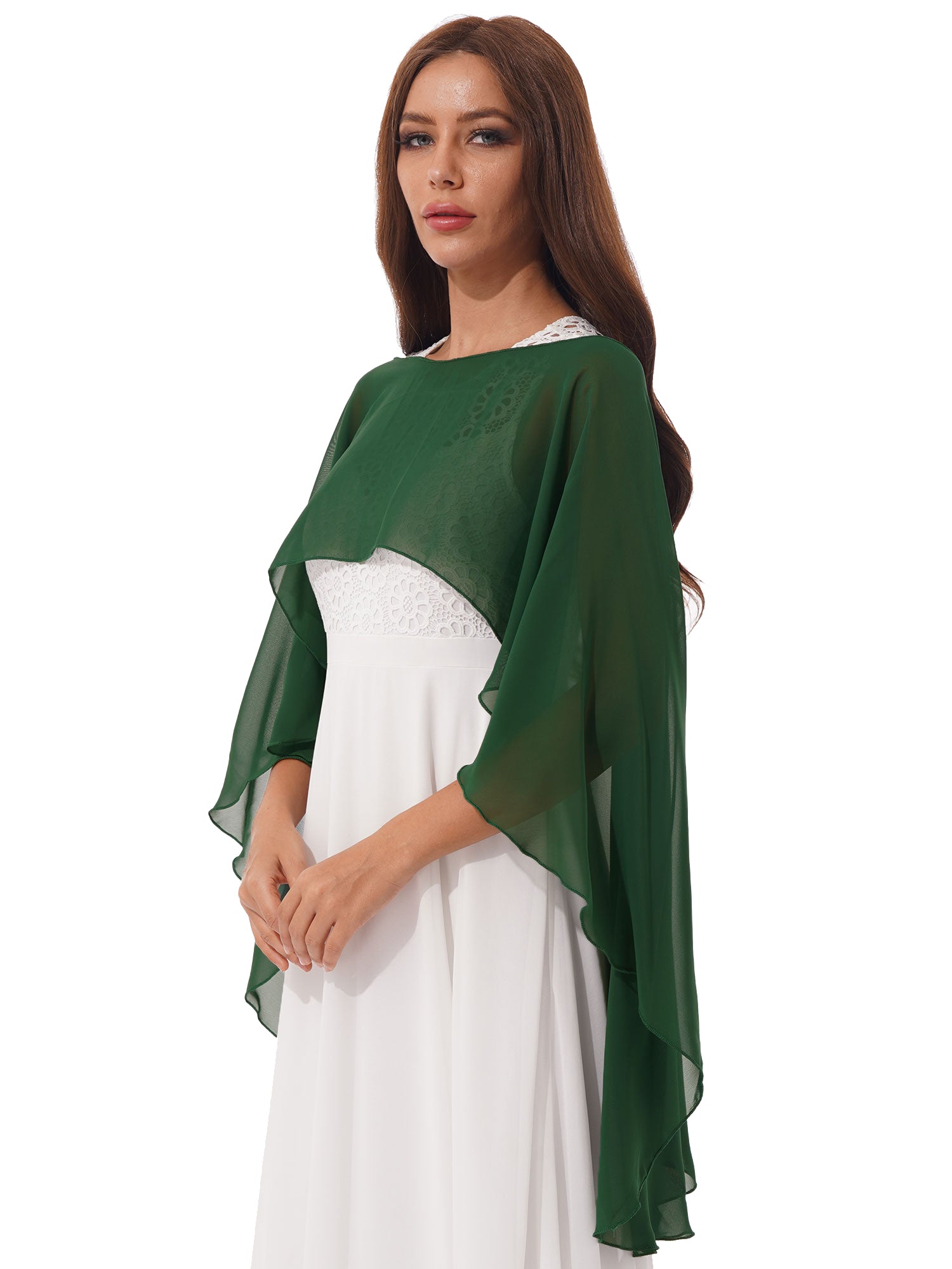 Women Chiffon Solid Pullover Capes Shawl Hi-low Hem Thin Soft Shrug Ponchos for Wedding Bridal Bridesmaid Evening Party Dress