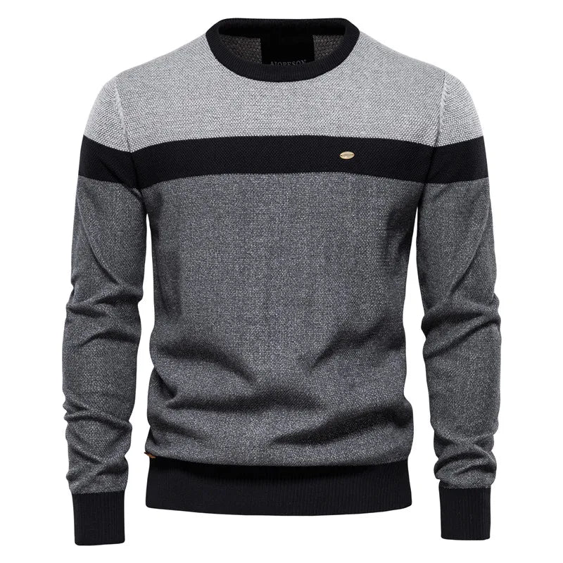 AIOPESON Gestreifter Baumwollpullover Herren Lässiger O-Ausschnitt Hochwertiger Pullover Gestrickte Pullover Herren Neue Wintermarke Herrenpullover