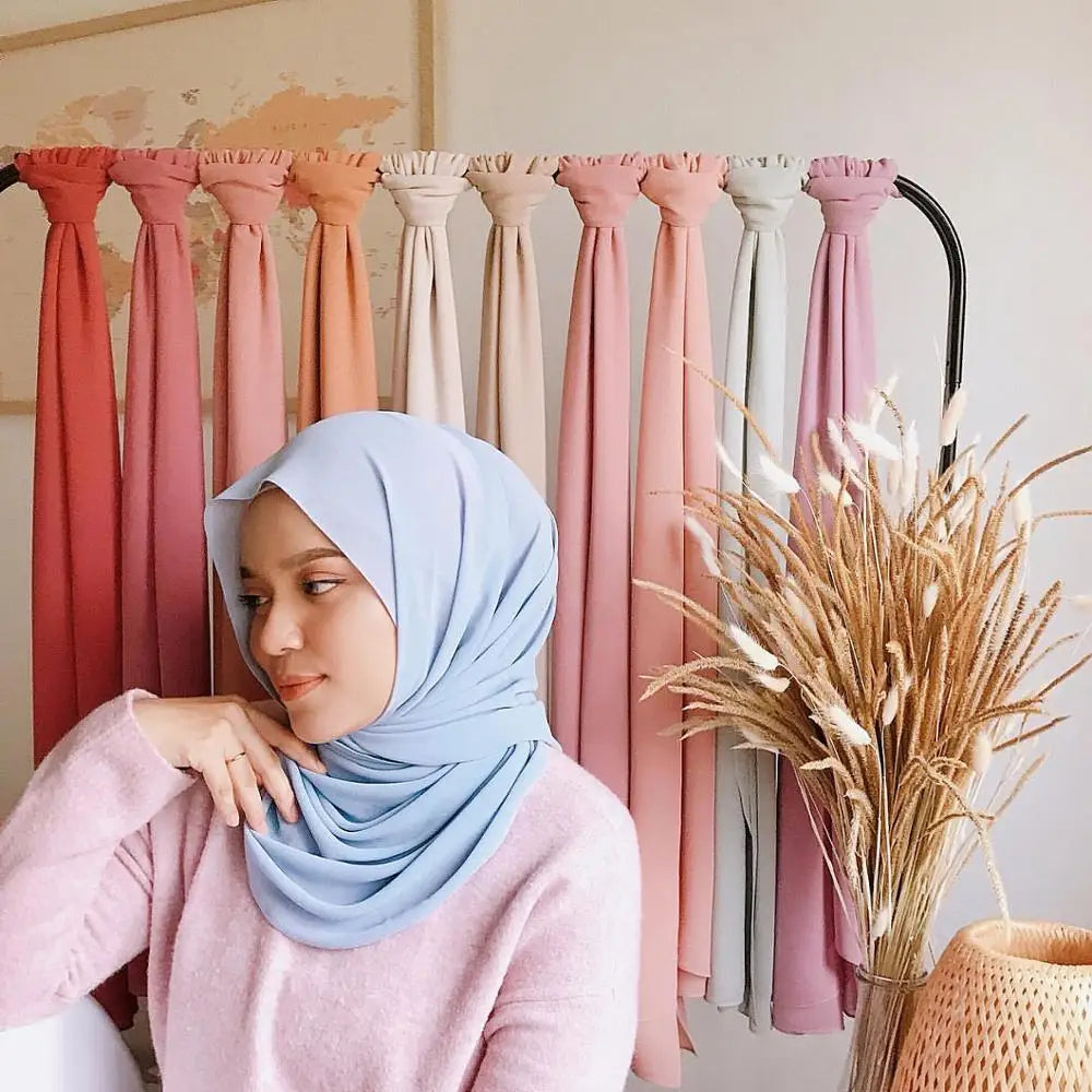 Neue Mode Frauen Einfarbig Chiffon Kopftuch Fertig Zum Tragen Instant Hijab Schal Muslimischer Schal Islamische Hijabs Arabische Kopftücher