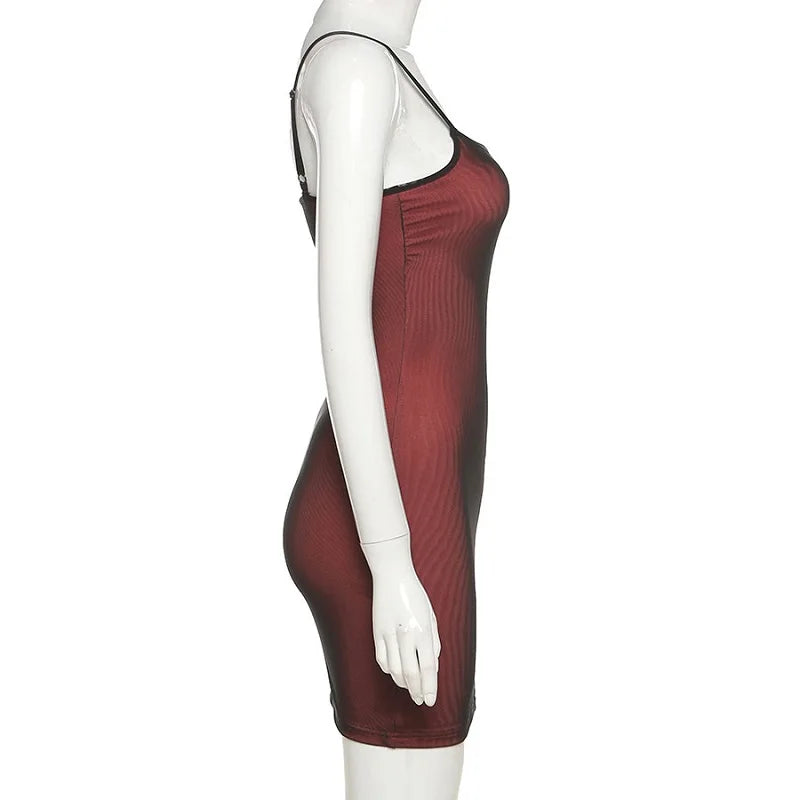 Mesh doppellagiges sexy schmales Kleid Damen ärmellos Party Bodycon 2023 Bandage elastischer Schlitz Trend Clubwear eng anliegendes Outfit