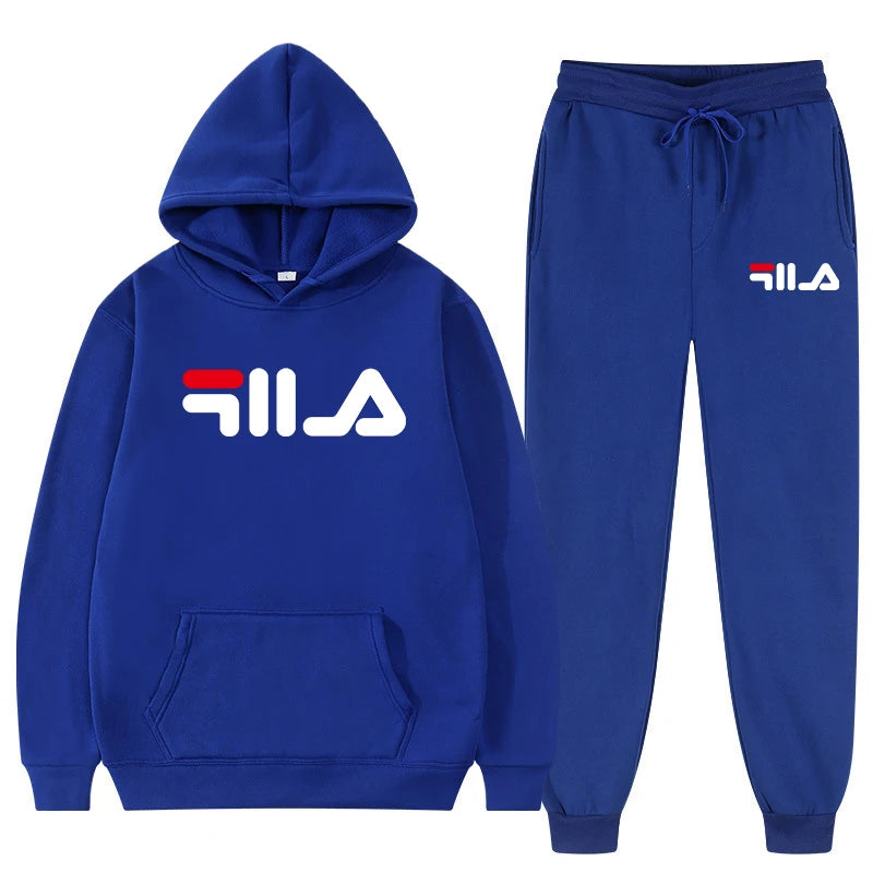 2025 New Brand Men's Casual Printed Sportswear Winter Hoodie Sweatpants Two-piece Set Slim Fit 100% Polyester Fabric