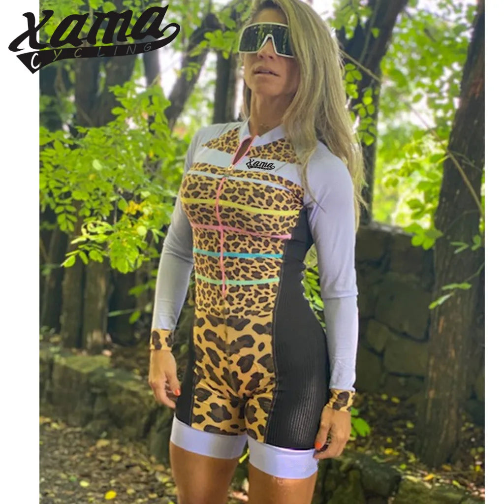 Women's Long Sleeve Xama Cycling Jumpsuit Aero Suit Red/Black Pro Bicycle Swimsuit Macaquinho Ciclismo Feminino 2XS-4XL Size Kit
