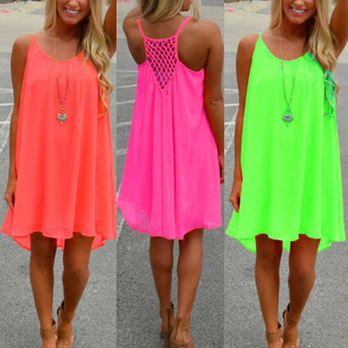 2016 Sommer-Mode 2016 Heißes neues sexy ärmelloses Strandkleid für Damen, lässig, mit Trägern, rückenfrei, für Abendpartys