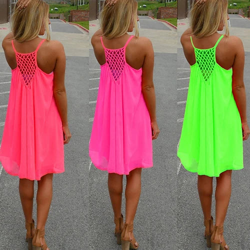 2016 Sommer-Mode 2016 Heißes neues sexy ärmelloses Strandkleid für Damen, lässig, mit Trägern, rückenfrei, für Abendpartys