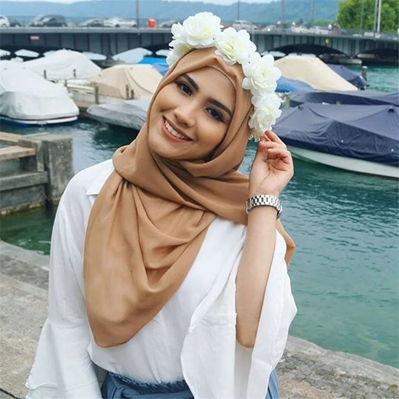 Neue Mode Frauen Einfarbig Chiffon Kopftuch Fertig Zum Tragen Instant Hijab Schal Muslimischer Schal Islamische Hijabs Arabische Kopftücher