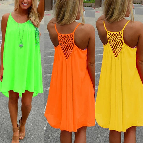 2016 Sommer-Mode 2016 Heißes neues sexy ärmelloses Strandkleid für Damen, lässig, mit Trägern, rückenfrei, für Abendpartys
