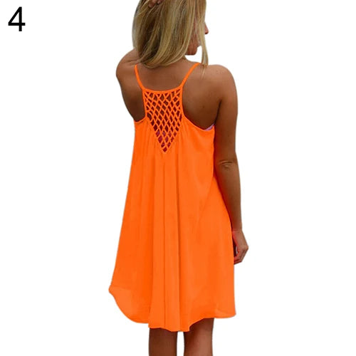 2016 Sommer-Mode 2016 Heißes neues sexy ärmelloses Strandkleid für Damen, lässig, mit Trägern, rückenfrei, für Abendpartys