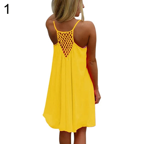 2016 Sommer-Mode 2016 Heißes neues sexy ärmelloses Strandkleid für Damen, lässig, mit Trägern, rückenfrei, für Abendpartys