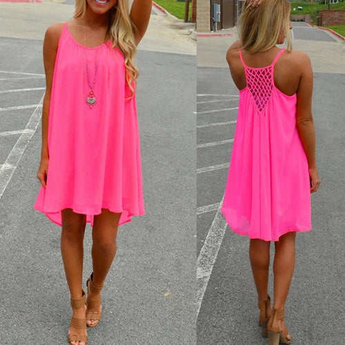 2016 Sommer-Mode 2016 Heißes neues sexy ärmelloses Strandkleid für Damen, lässig, mit Trägern, rückenfrei, für Abendpartys