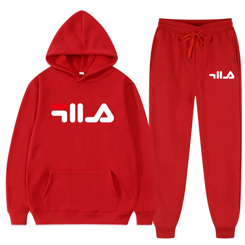 2025 New Brand Men's Casual Printed Sportswear Winter Hoodie Sweatpants Two-piece Set Slim Fit 100% Polyester Fabric