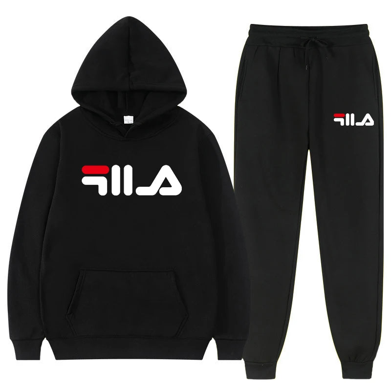 2025 New Brand Men's Casual Printed Sportswear Winter Hoodie Sweatpants Two-piece Set Slim Fit 100% Polyester Fabric