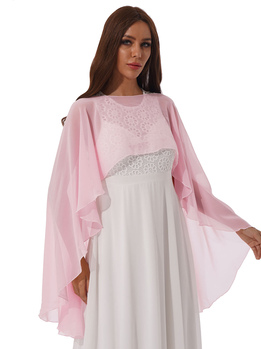 Women Chiffon Solid Pullover Capes Shawl Hi-low Hem Thin Soft Shrug Ponchos for Wedding Bridal Bridesmaid Evening Party Dress