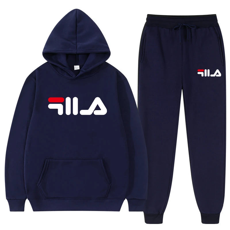 2025 New Brand Men's Casual Printed Sportswear Winter Hoodie Sweatpants Two-piece Set Slim Fit 100% Polyester Fabric