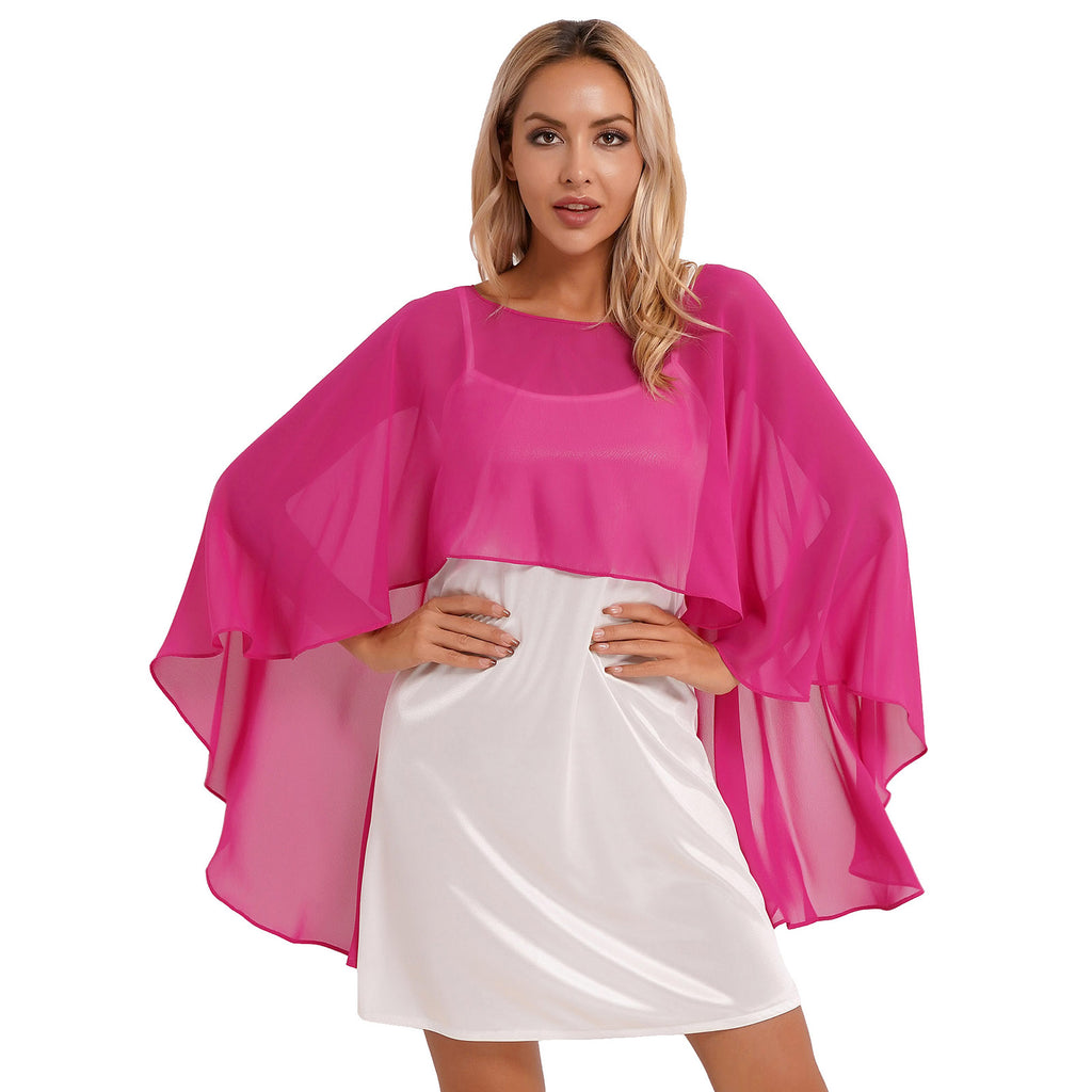 Women Chiffon Solid Pullover Capes Shawl Hi-low Hem Thin Soft Shrug Ponchos for Wedding Bridal Bridesmaid Evening Party Dress