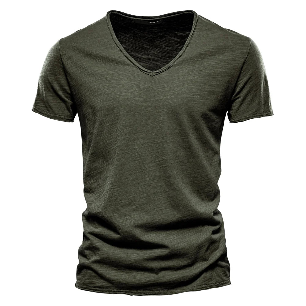 Brand Quality 100% Baumwolle Herren T-Shirt V-Ausschnitt Fashion Design Slim Fit Uni T-Shirts Herren Oberteile Kurzarm T-Shirt Für Herren