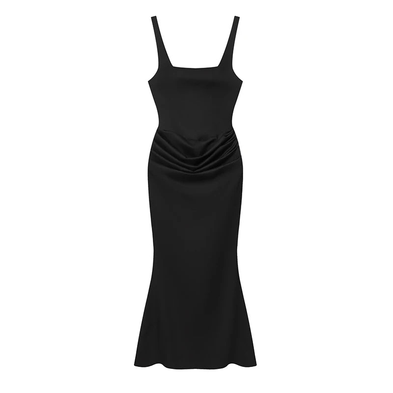 Sexy Solid Pleated Strapless Dress Lady Chic Off-shoulder Backless High Waist Split Dresses Women 2026 New Evening Party Gown