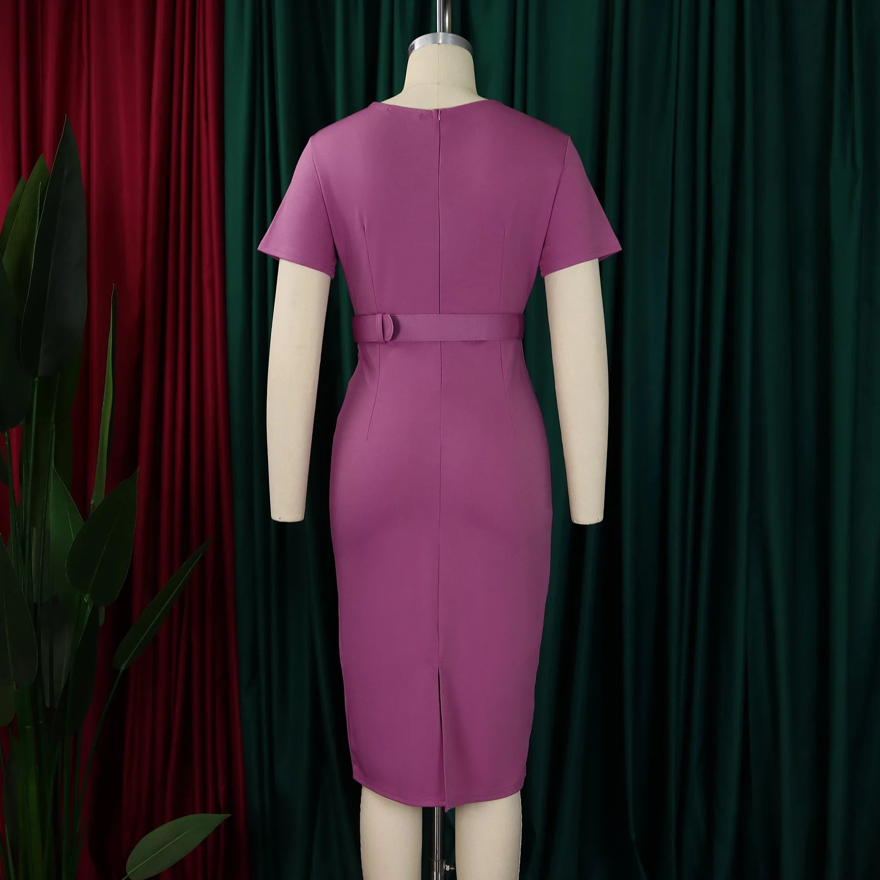Summer New 2026 Women's Solid Color V-Neck Short Sleeve Dress Pencil Skirt Waist Tunle Material Fashionable Casual Maxi Dress