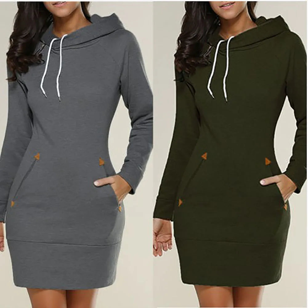 2024 Damen Damenbekleidung Kleider heiß verkaufter neuer Kapuzenpullover mit Reißverschluss, mittellanges Kapuzenkleid in 5 Farben und Größe 6 Kleid
