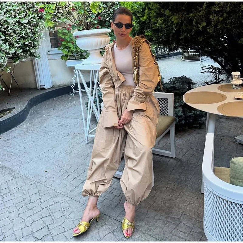 Women Low-rise Lantern Pants 3-piece Set Casual Striped Sleeveless Vest Long Sleeve Lapel Shirt Sets 2026 Lady Street Outfits