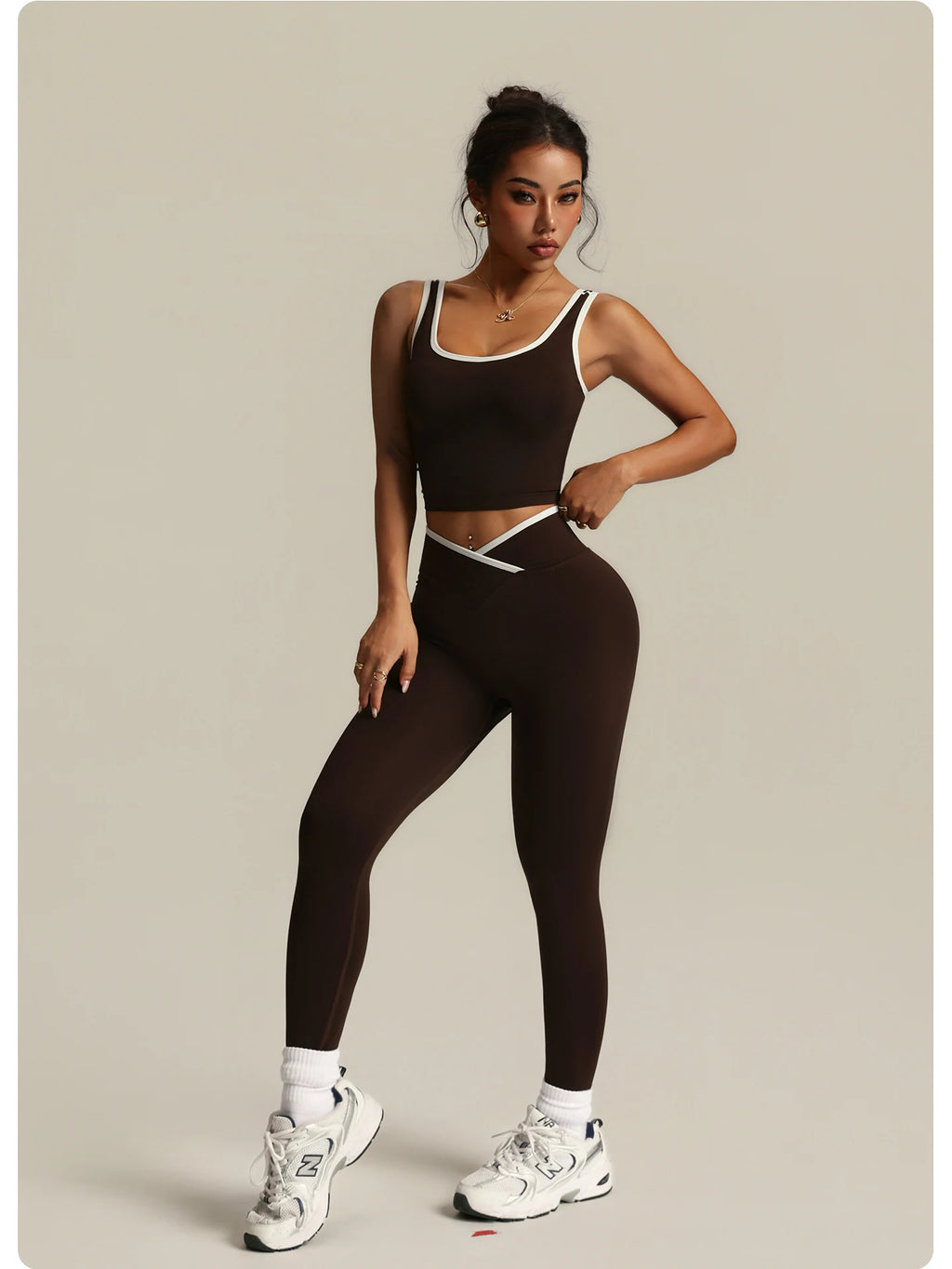 2 Piece Yoga Set Women Crossover V Waist Leggings Contrast Trim Sports Bra Gym Workout Matching Set Fitness Activewear Suit