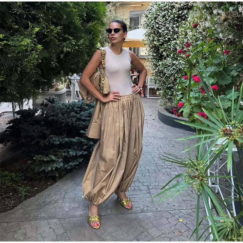 Women Low-rise Lantern Pants 3-piece Set Casual Striped Sleeveless Vest Long Sleeve Lapel Shirt Sets 2026 Lady Street Outfits