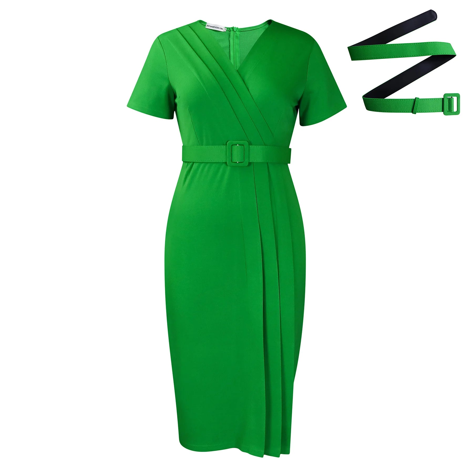 Summer New 2026 Women's Solid Color V-Neck Short Sleeve Dress Pencil Skirt Waist Tunle Material Fashionable Casual Maxi Dress