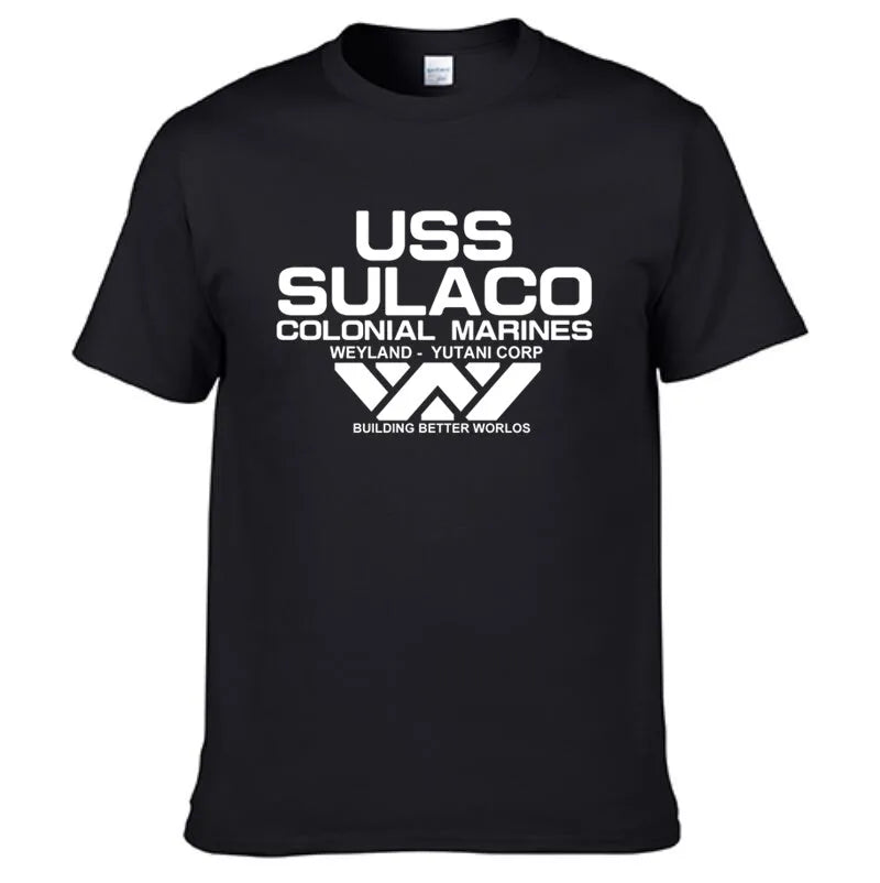 Fashion USCSS T-Shirt Alien USS Sulaco Colonial Marines Aliens Off World Kurzarm T-Shirt Herren Baumwolle Rundhals T-Shirts