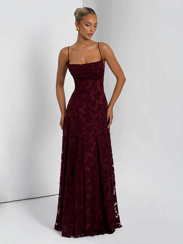 2026 Blumengesticktes Maxikleid für Damen, Sommerparty, Ballkleider, sexy rückenfreie Trägerkleider im französischen Stil, Abendkleid