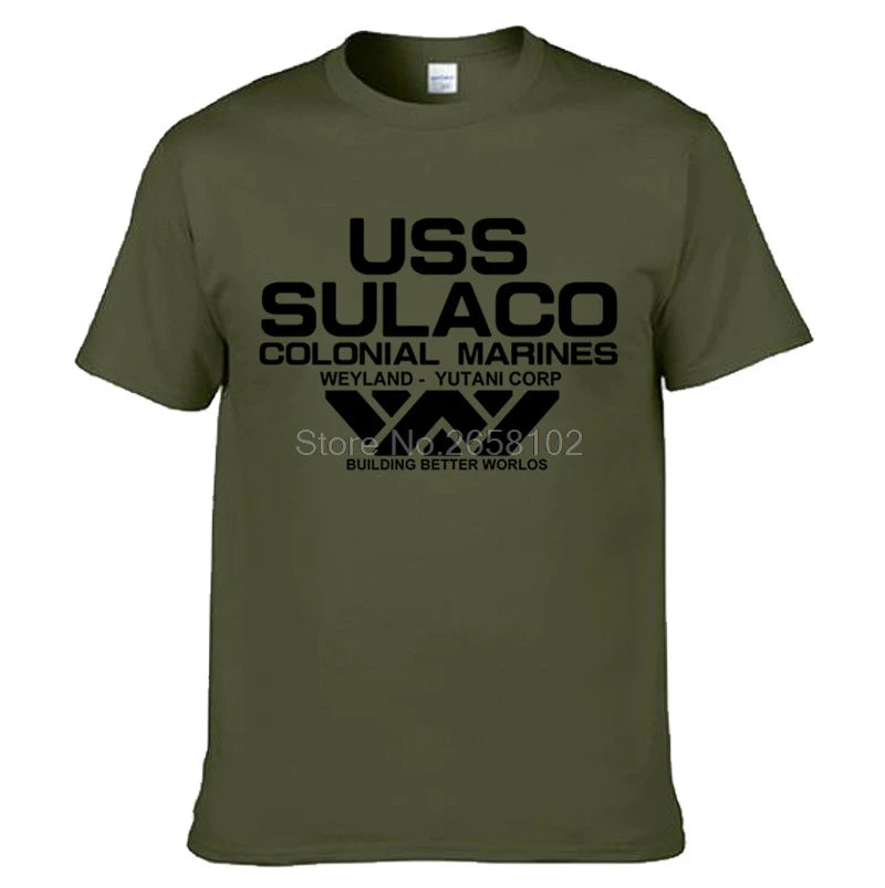 Fashion USCSS T-Shirt Alien USS Sulaco Colonial Marines Aliens Off World Kurzarm T-Shirt Herren Baumwolle Rundhals T-Shirts
