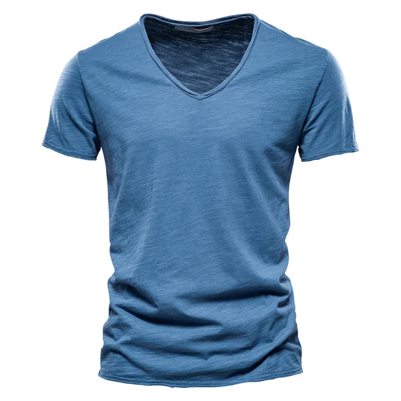 Brand Quality 100% Baumwolle Herren T-Shirt V-Ausschnitt Fashion Design Slim Fit Uni T-Shirts Herren Oberteile Kurzarm T-Shirt Für Herren