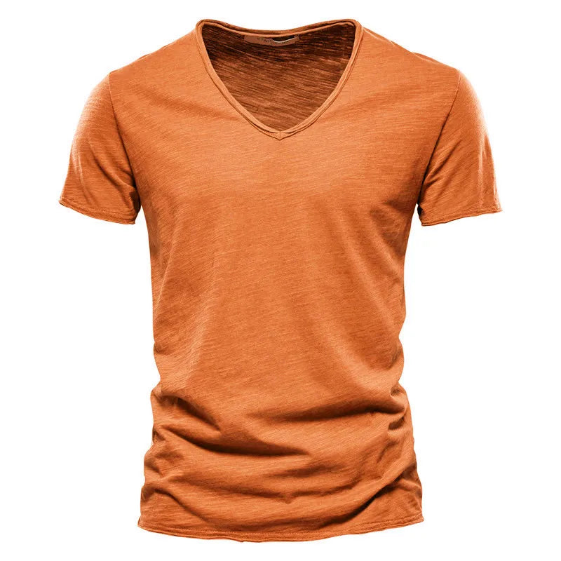 Brand Quality 100% Baumwolle Herren T-Shirt V-Ausschnitt Fashion Design Slim Fit Uni T-Shirts Herren Oberteile Kurzarm T-Shirt Für Herren