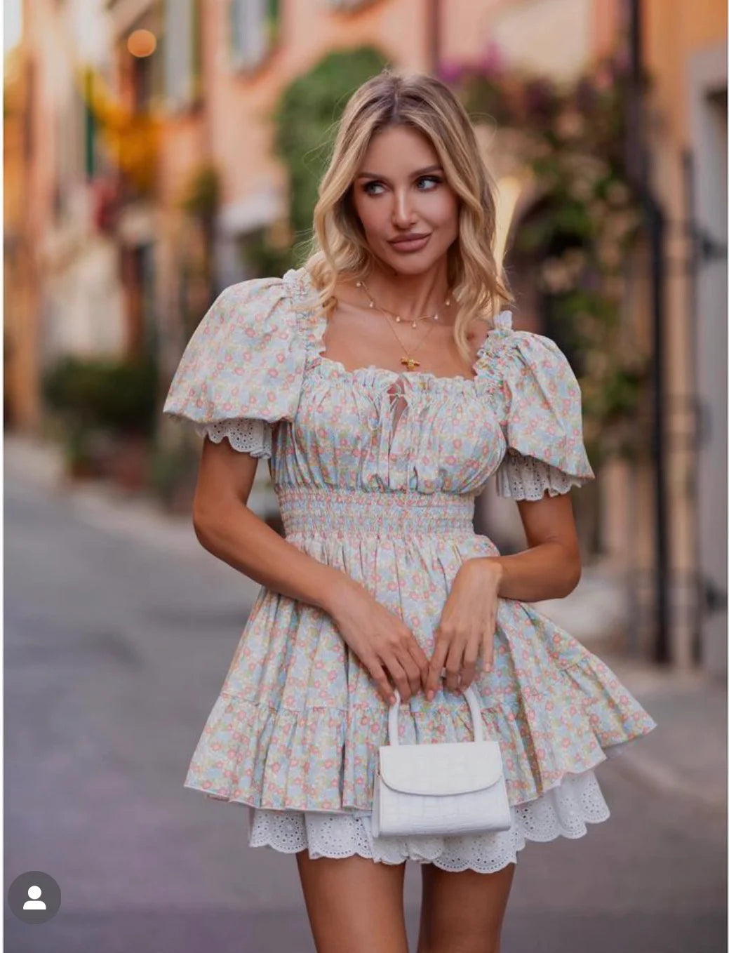Gypsylady Geblümtes gestuftes Rüschen-Minikleid Spitze Puffärmel Sommerurlaub Sexy Schnürkleid Damen Kleider Party Damen Vestidos Neu