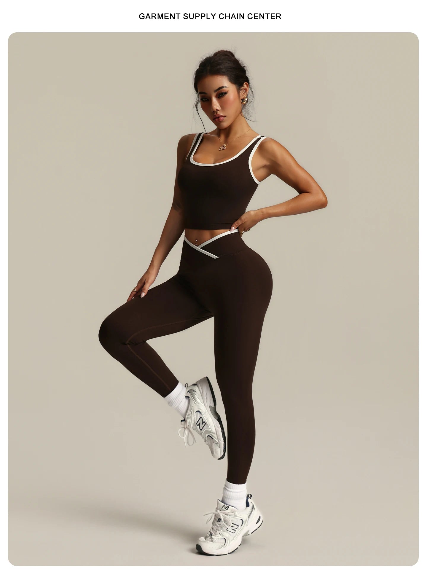 2 Piece Yoga Set Women Crossover V Waist Leggings Contrast Trim Sports Bra Gym Workout Matching Set Fitness Activewear Suit