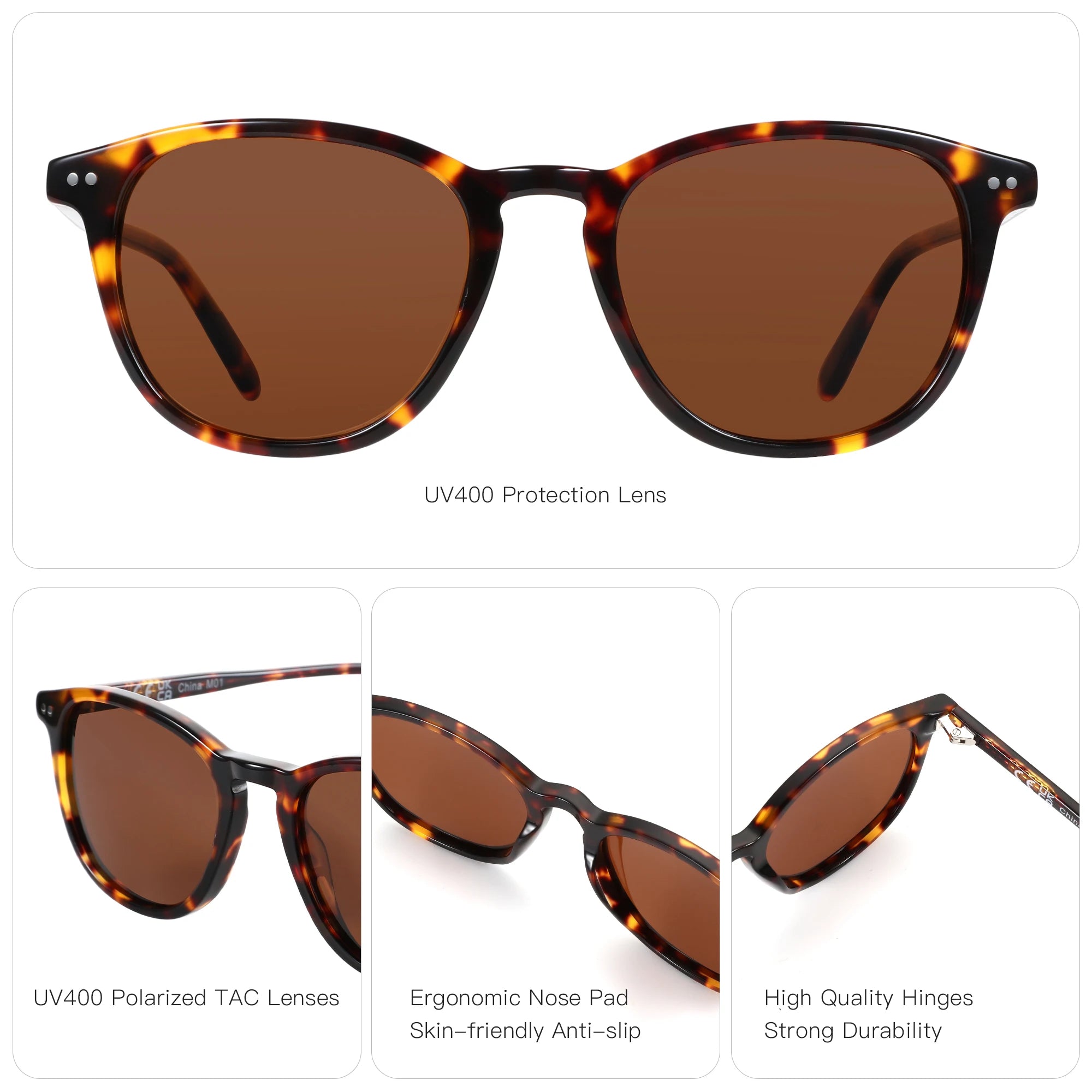 ZENOTTIC Neuheiten Runde polarisierte Sonnenbrillen Handgefertigte Acetat-Sonnenbrille mit Federscharnier, modische quadratische Brille für Herren und Damen